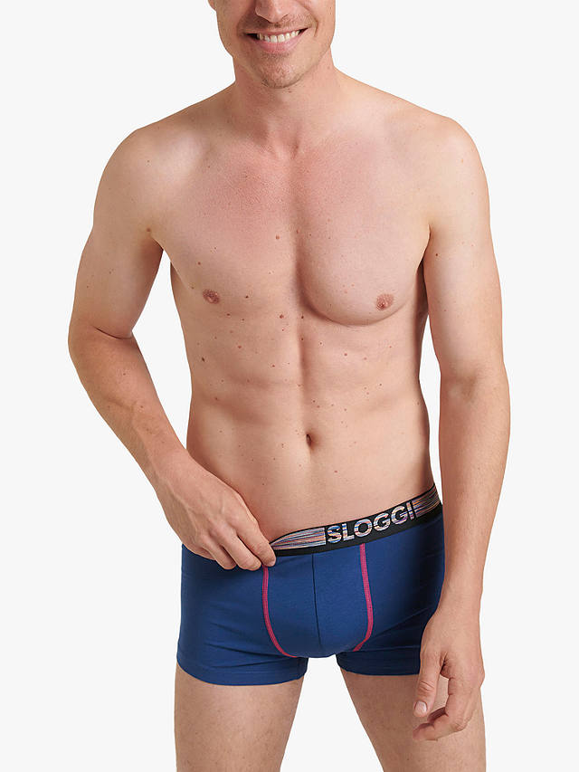 sloggi GO ABC Natural Cotton Stretch Hipster Trunks, Pack of 6, Twilight Blue 