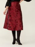 Finery Naia Floral Texture Taffeta Skirt, Red