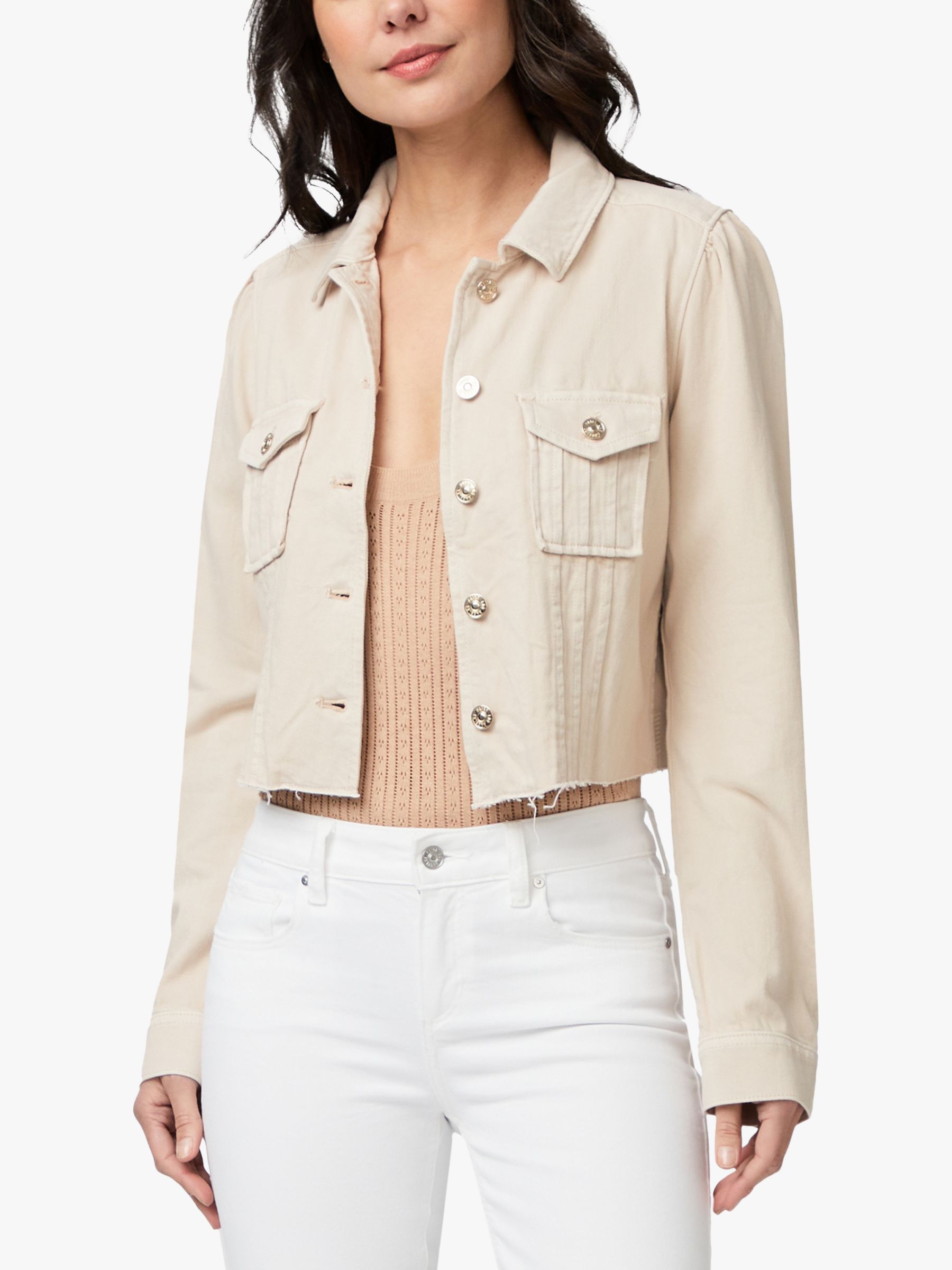 PAIGE Pacey Cropped Denim Jacket, Soft Beige at John Lewis & Partners