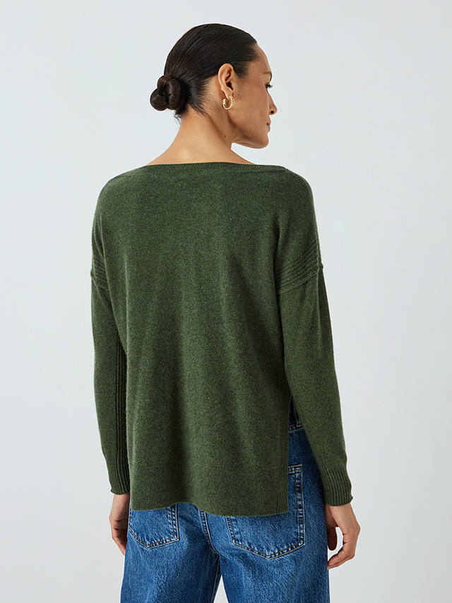 John Lewis Cashmere Side Slit Sweater, Green at John Lewis & Partners
