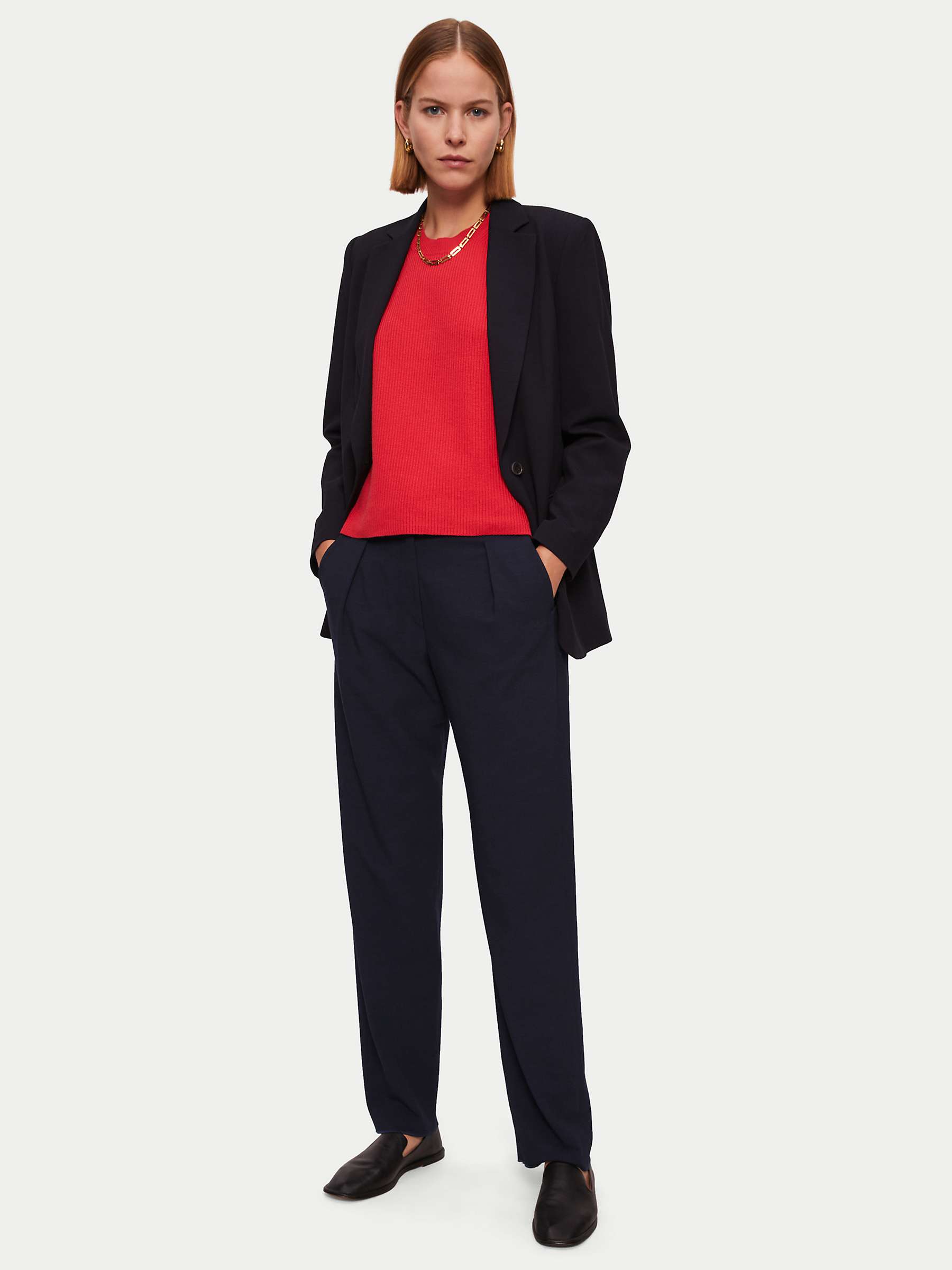 Jigsaw Logan Tailored Pleat Front Trouser, Navy at John Lewis & Partners