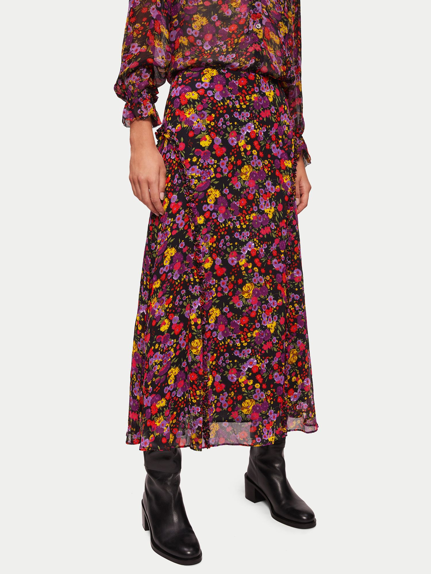 Jigsaw Wild Meadow Crinkle Midi Skirt , Purple, 16