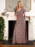 HotSquash Mock Wrap Chiffon Maxi Dress, Polka Dots Green/Red