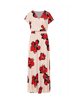 HotSquash Mock Wrap Chiffon Maxi Dress, Floral Cream/Red