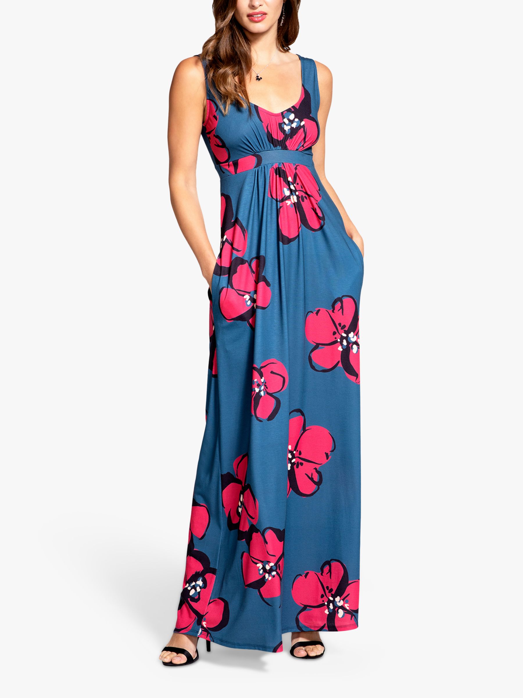 Hotsquash Empire Line Maxi Dress Floral Tealcoral At John Lewis And Partners