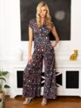 HotSquash Wide Leg Wrap Top Jumpsuit, Abstractleopard Teal