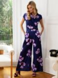 HotSquash Floral Print Wide Leg Jumpsuit, Navy/Lilac