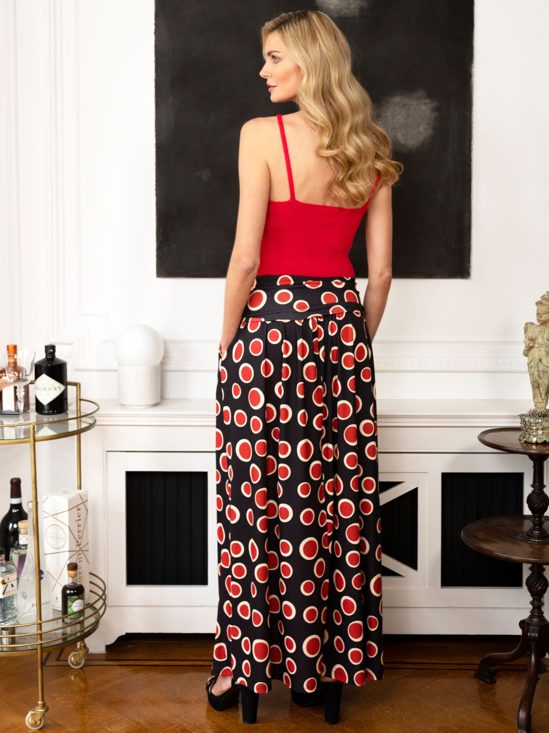 Buy HotSquash Roll Top Maxi Skirt, Polka Dots Black/Red Online at johnlewis.com