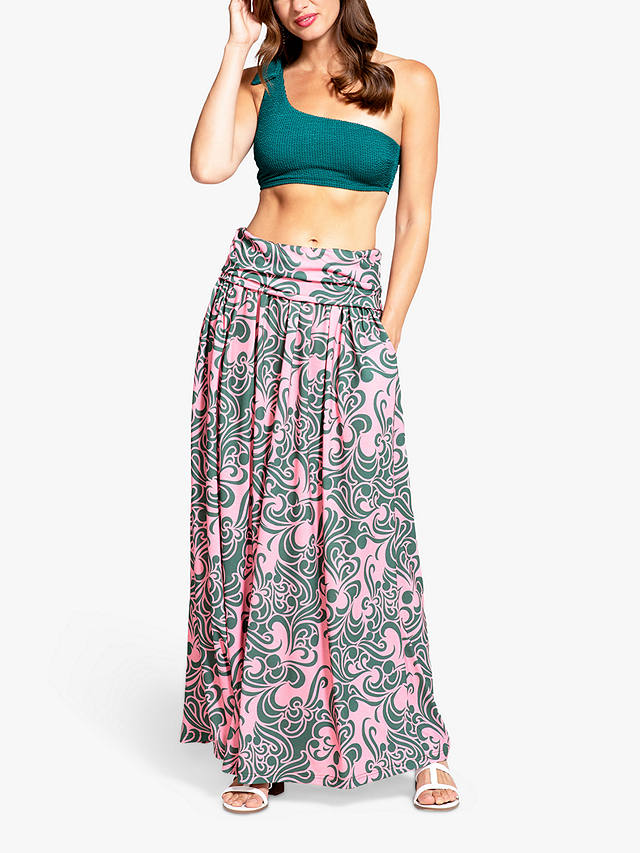 HotSquash Roll Top Maxi Skirt, Retro Green/Pink