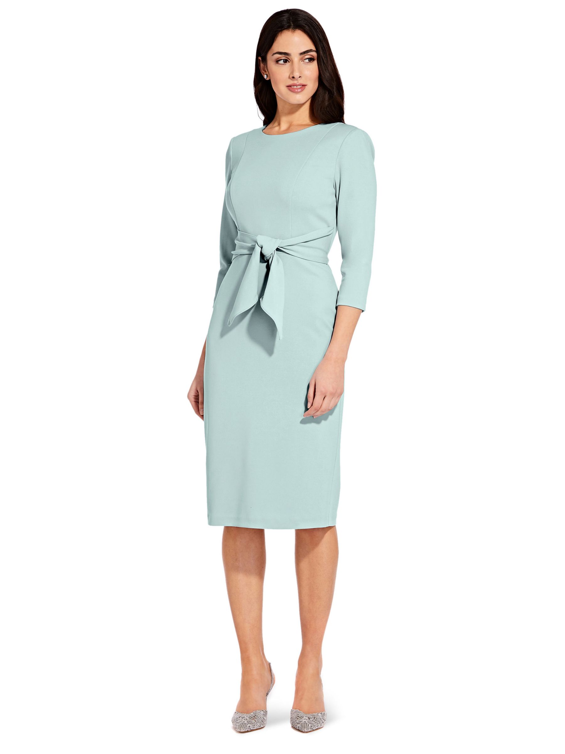 Adrianna Papell Knit Crepe Tie Waist Sheath Knee Length Dress Icy