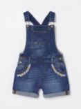 FatFace Girl's Embroidered Short Denim Dungarees, Blue