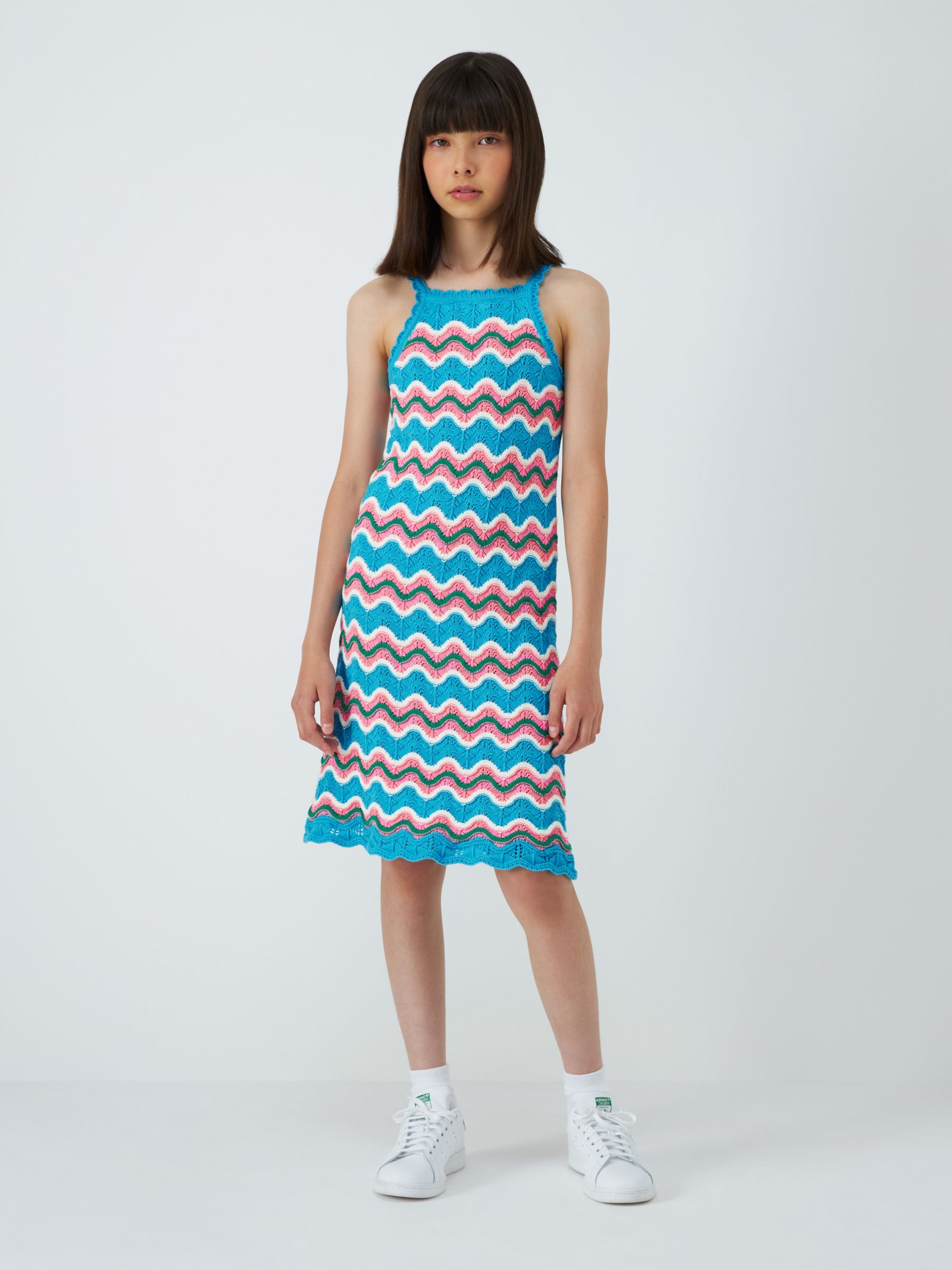 John Lewis Kids' Cotton Crochet Knit Dress, Multi, 8 years