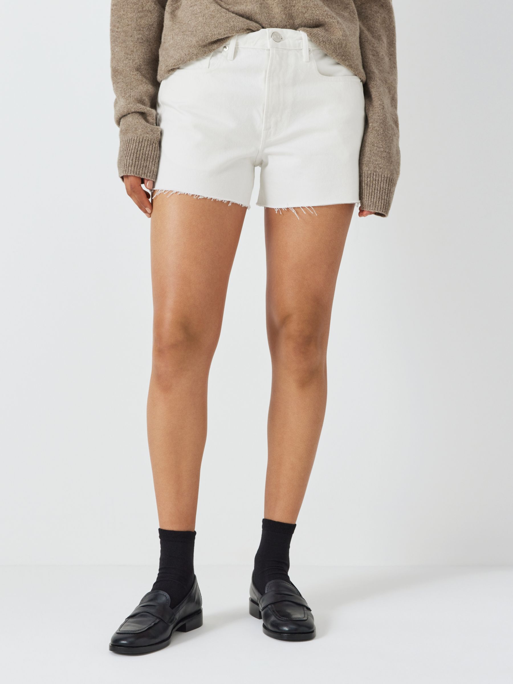 FRAME Le Brigette High Rise Denim Shorts, Blanc, 24