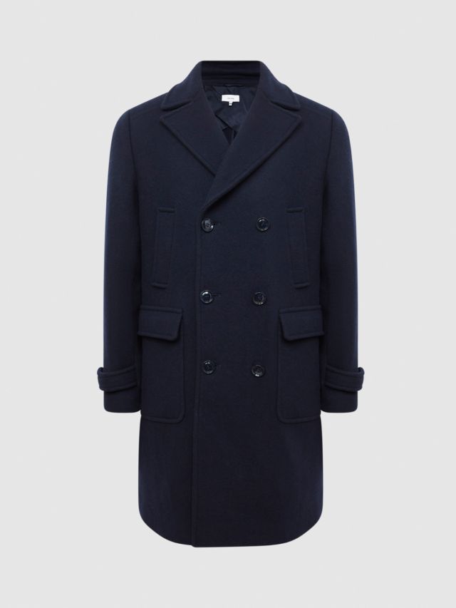 Reiss Fall Wool Blend Double Breasted Coat, Navy, XS