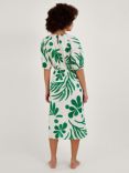 Monsoon Palm Print Tie Front Midi Dress, Green/White