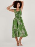 Monsoon Palm Spot Print Cotton Midi Dress, Green