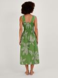 Monsoon Palm Spot Print Cotton Midi Dress, Green