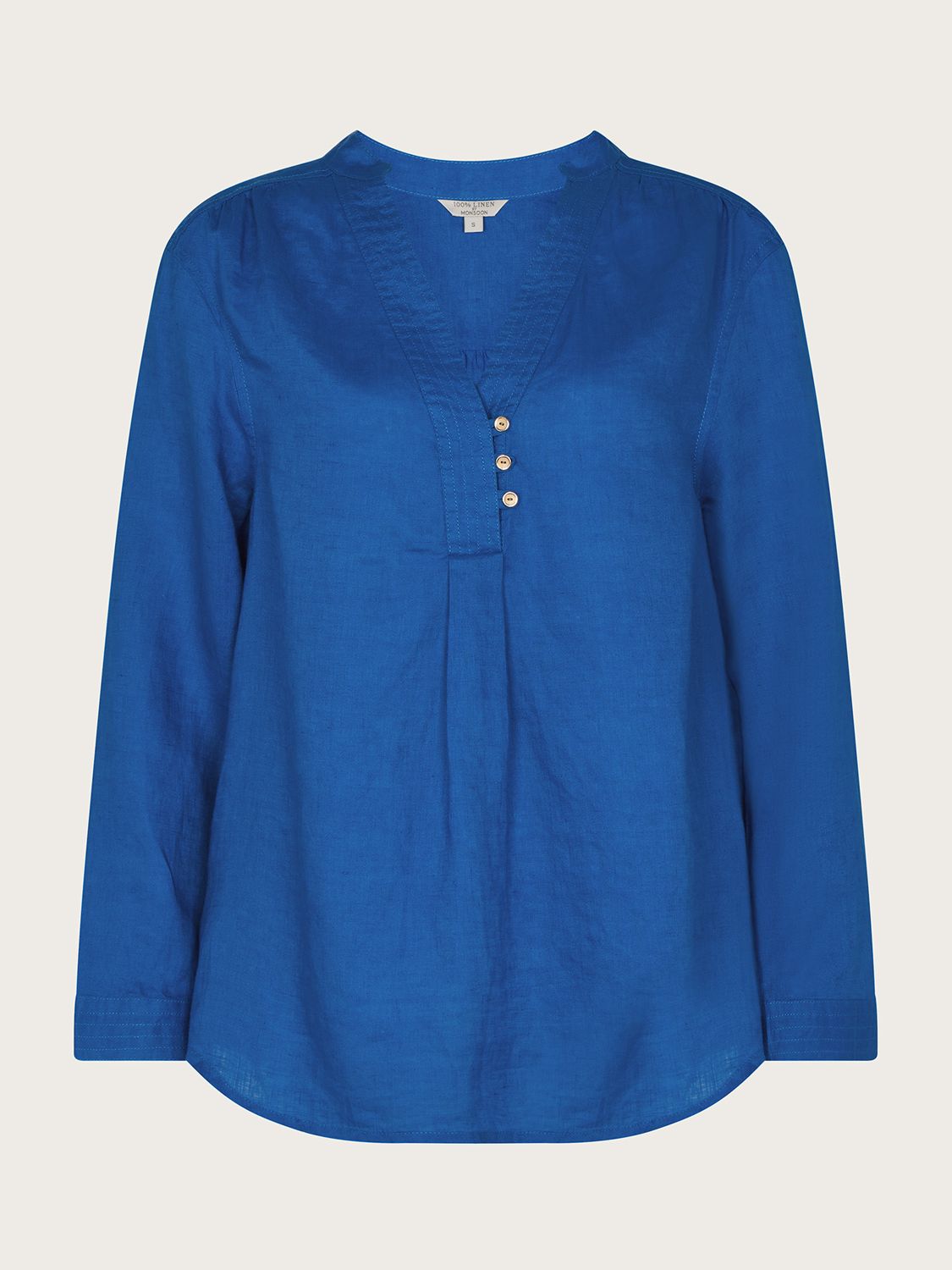 Monsoon India Overhead Nehru Collar Linen Shirt, Cobalt