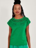 Monsoon Floral Cut Out T-Shirt, Green