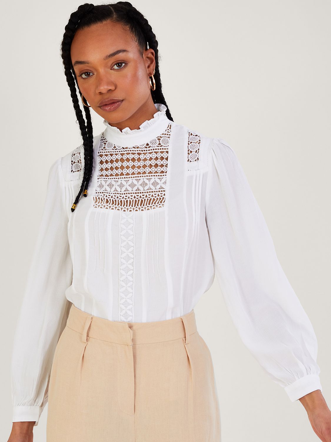 Monsoon Rachel Broderie Lace Blouse, Ivory at John Lewis & Partners