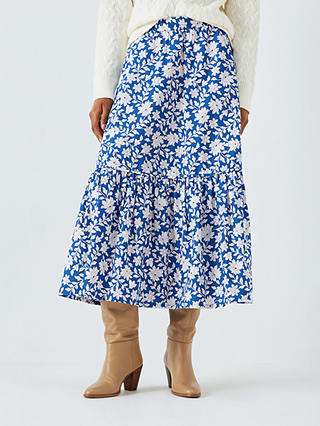John Lewis Cotton Floral Skirt, Blue/Multi