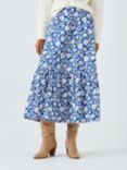 John Lewis Cotton Floral Skirt, Blue/Multi