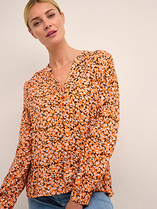 KAFFE Somia Long Sleeve Blouse, Orange/Multi