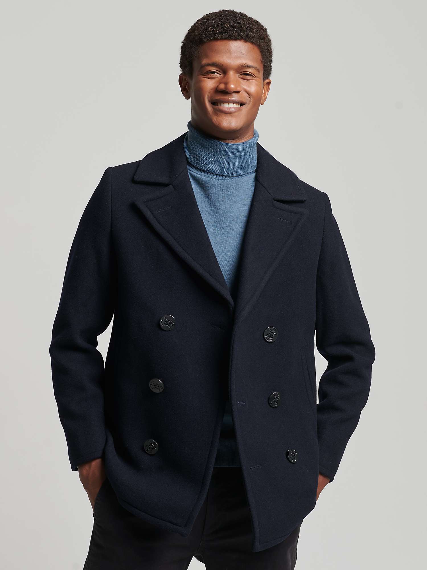 Buy Superdry Merchant Wool Pea Coat, Eclipse Navy Online at johnlewis.com