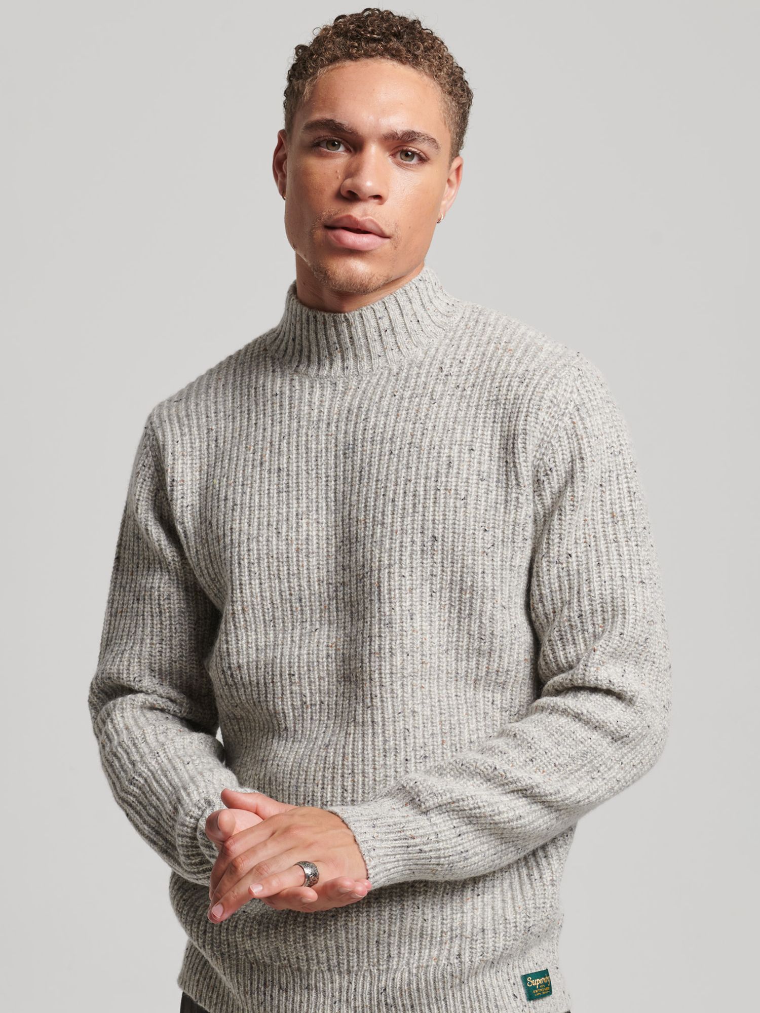 Superdry Wool Blend Tweed Mock Neck Jumper, Dove Grey Twist at John ...