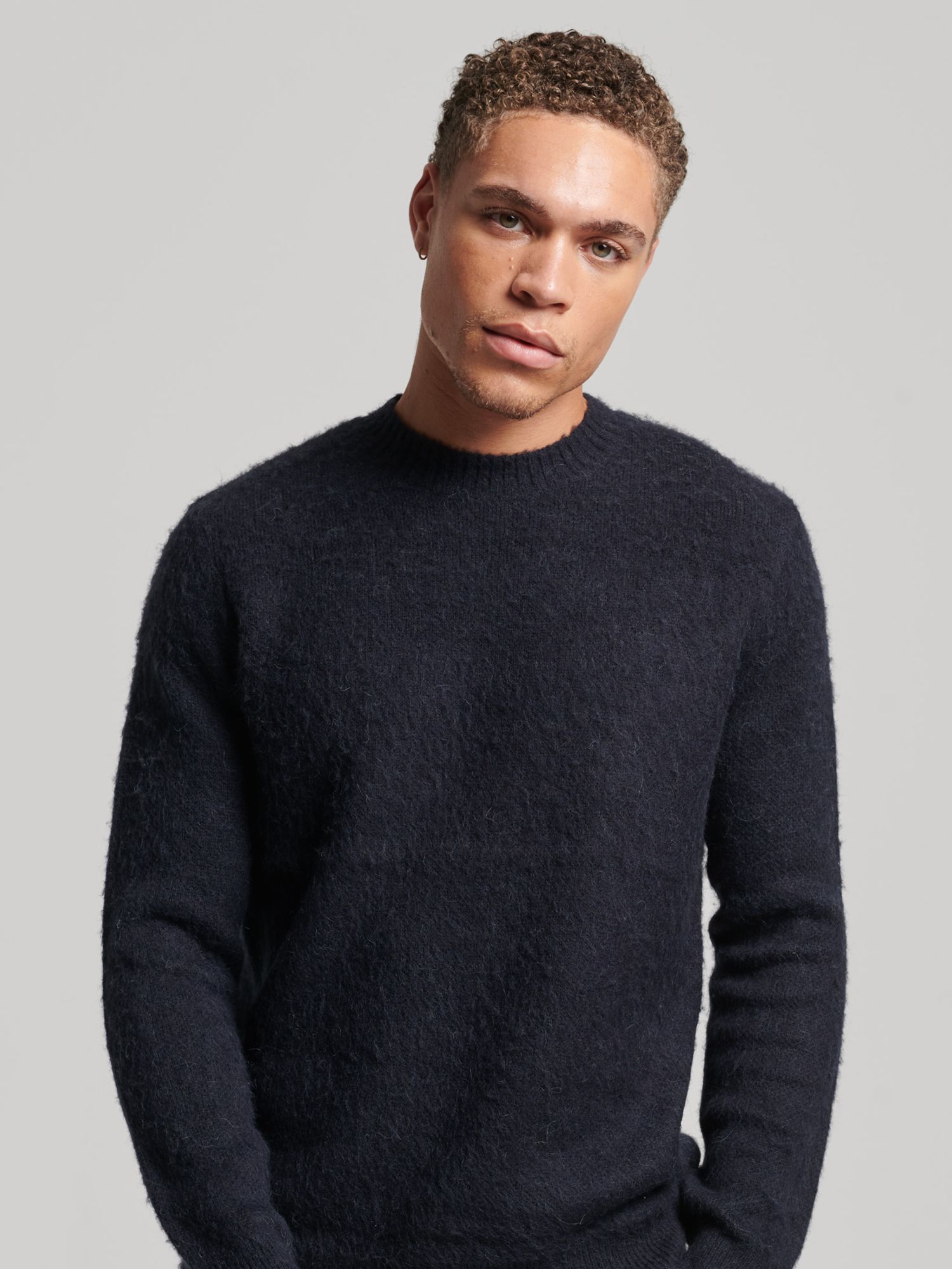 Superdry Brush Knitted Crew Jumper, Navy at John Lewis & Partners
