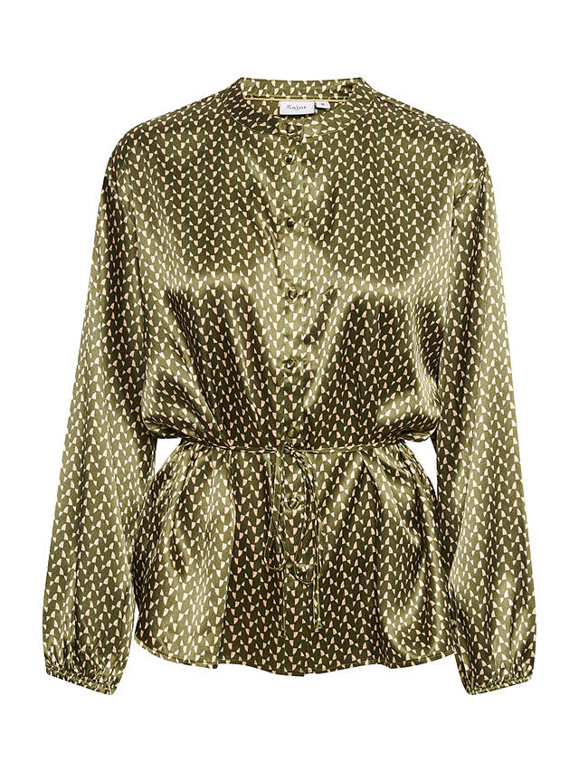 Saint Tropez Stella Tie Front Long Sleeve Shirt, Army Green Fresco