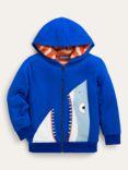 Mini Boden Kids' Shaggy Lined Shark Hoodie, Bluing Blue