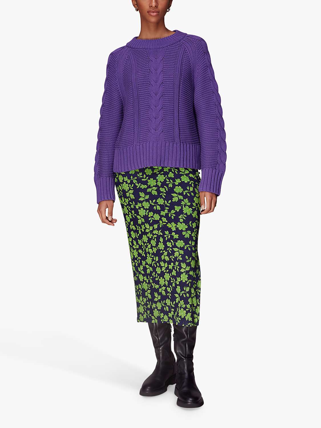 Buy Whistles Linear Floral Bias Mesh Skirt, Green/Multi Online at johnlewis.com