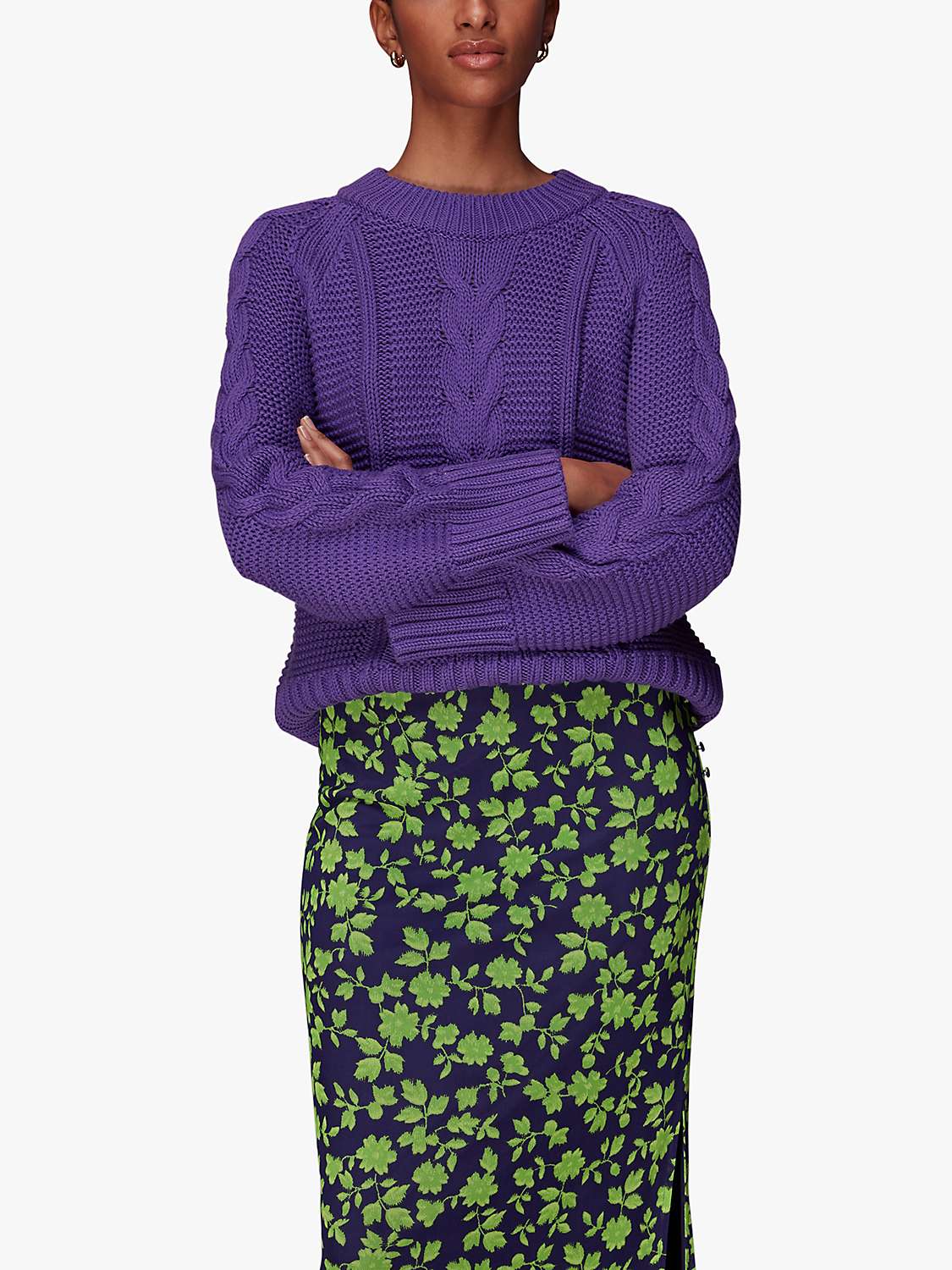 Buy Whistles Linear Floral Bias Mesh Skirt, Green/Multi Online at johnlewis.com