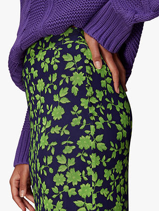 Whistles Linear Floral Bias Mesh Skirt, Green/Multi