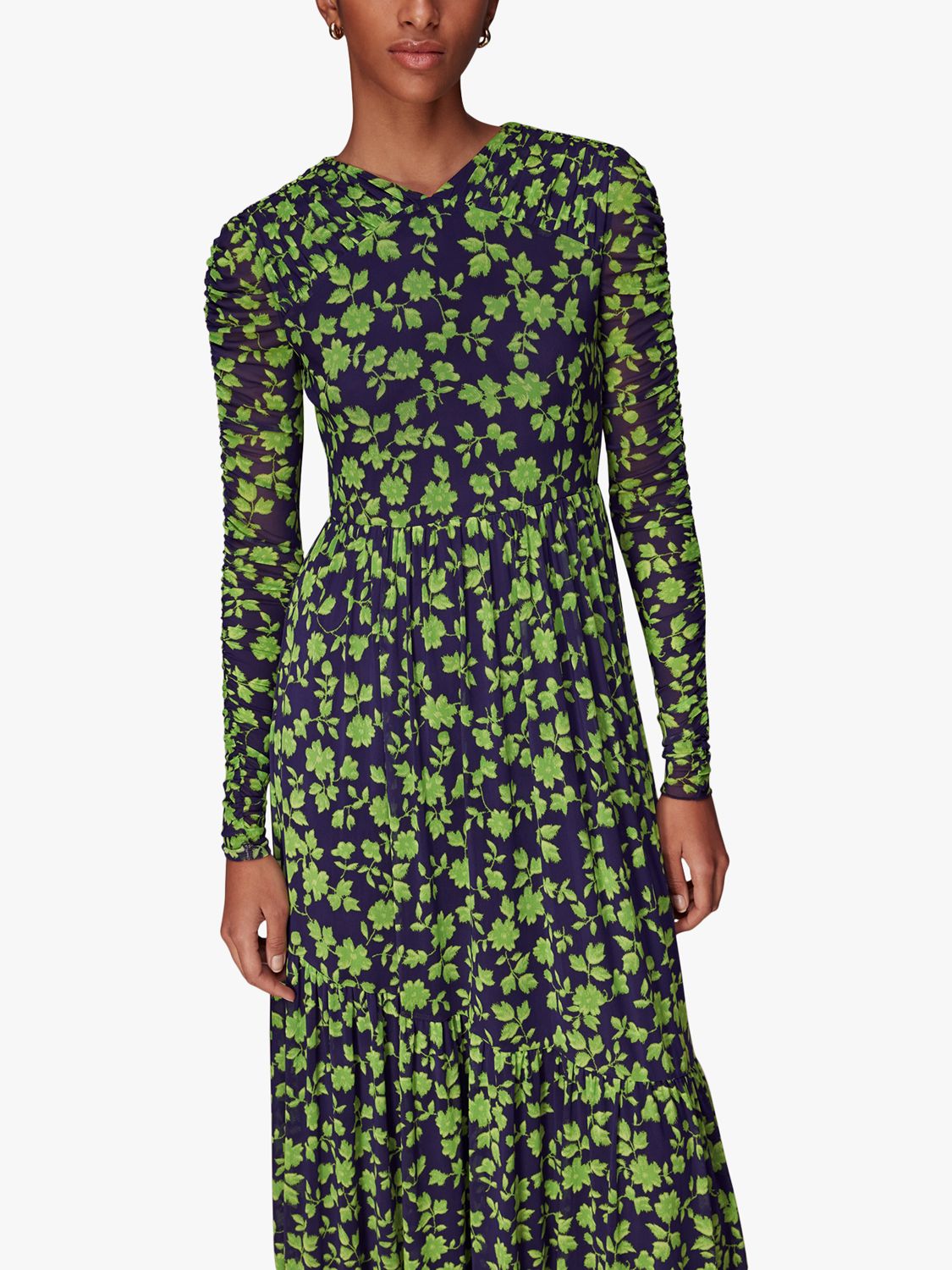 Green/Multi Linear Floral Mesh Dress, WHISTLES