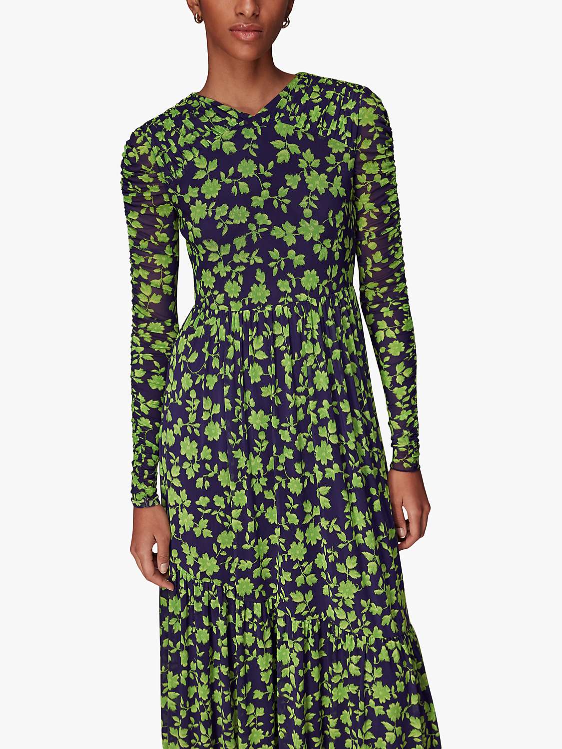 Buy Whistles Linear Floral Mesh Dress, Green/Multi Online at johnlewis.com