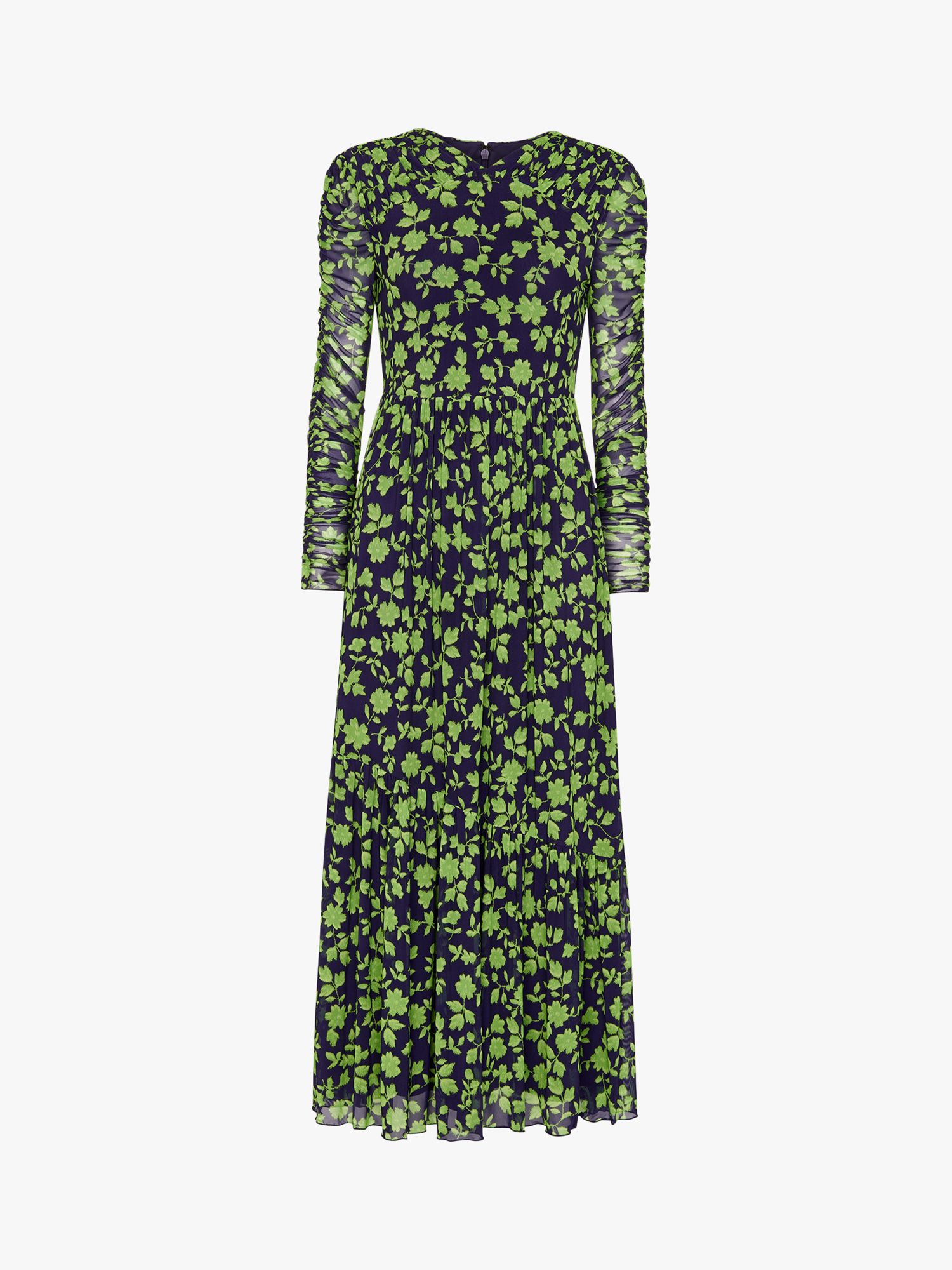 Whistles Linear Floral Mesh Dress, Green/Multi at John Lewis & Partners