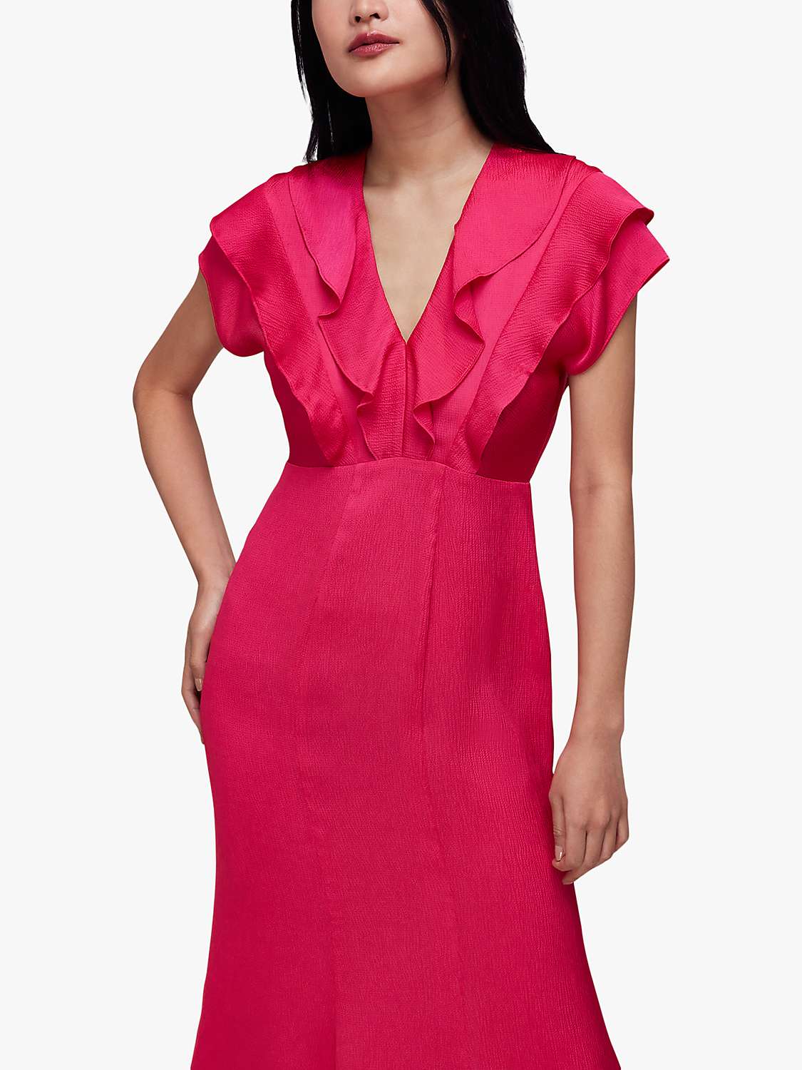 Buy Whistles Adeline Frill Midi Dress, Pink Online at johnlewis.com