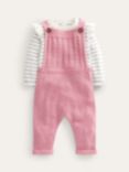 Mini Boden Baby Knitted Stripe Jumper & Dungaree Set, Almond Pink