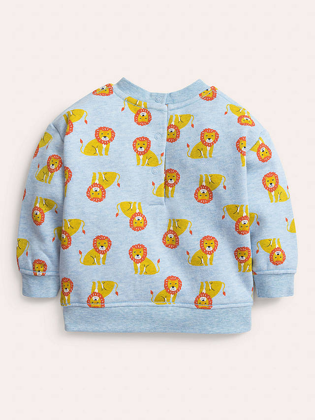 Mini Boden Baby Baby Relaxed Lion Print Sweatshirt, Pebble Blue