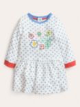 Mini Boden Baby Chain Stitch Embroidered Dress, Vanilla/Multi