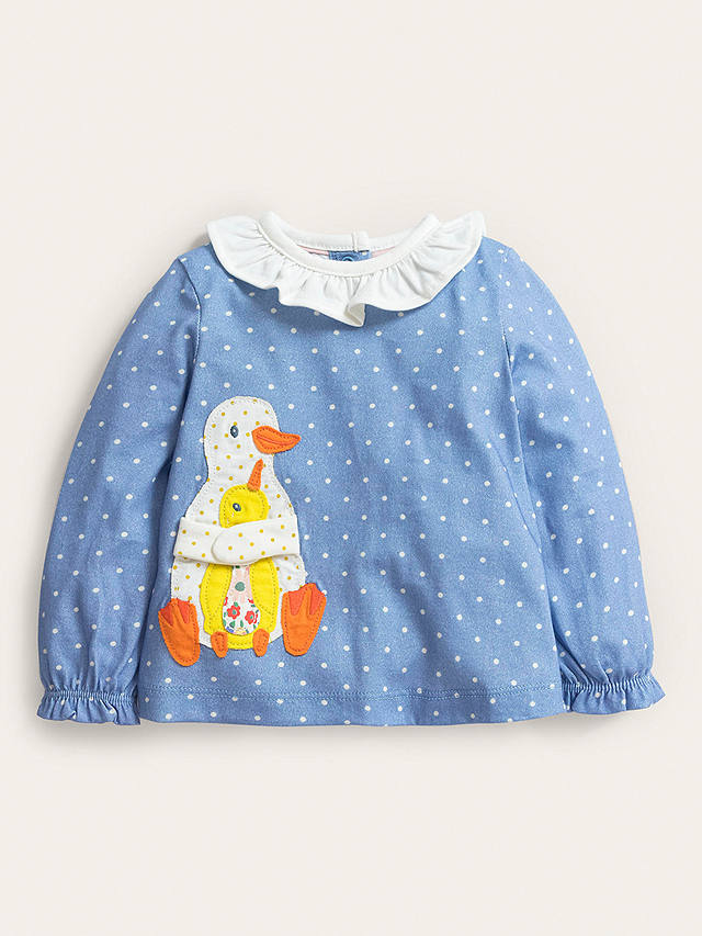 Mini Boden Baby Pretty Duck Appliqué T-Shirt, Blue