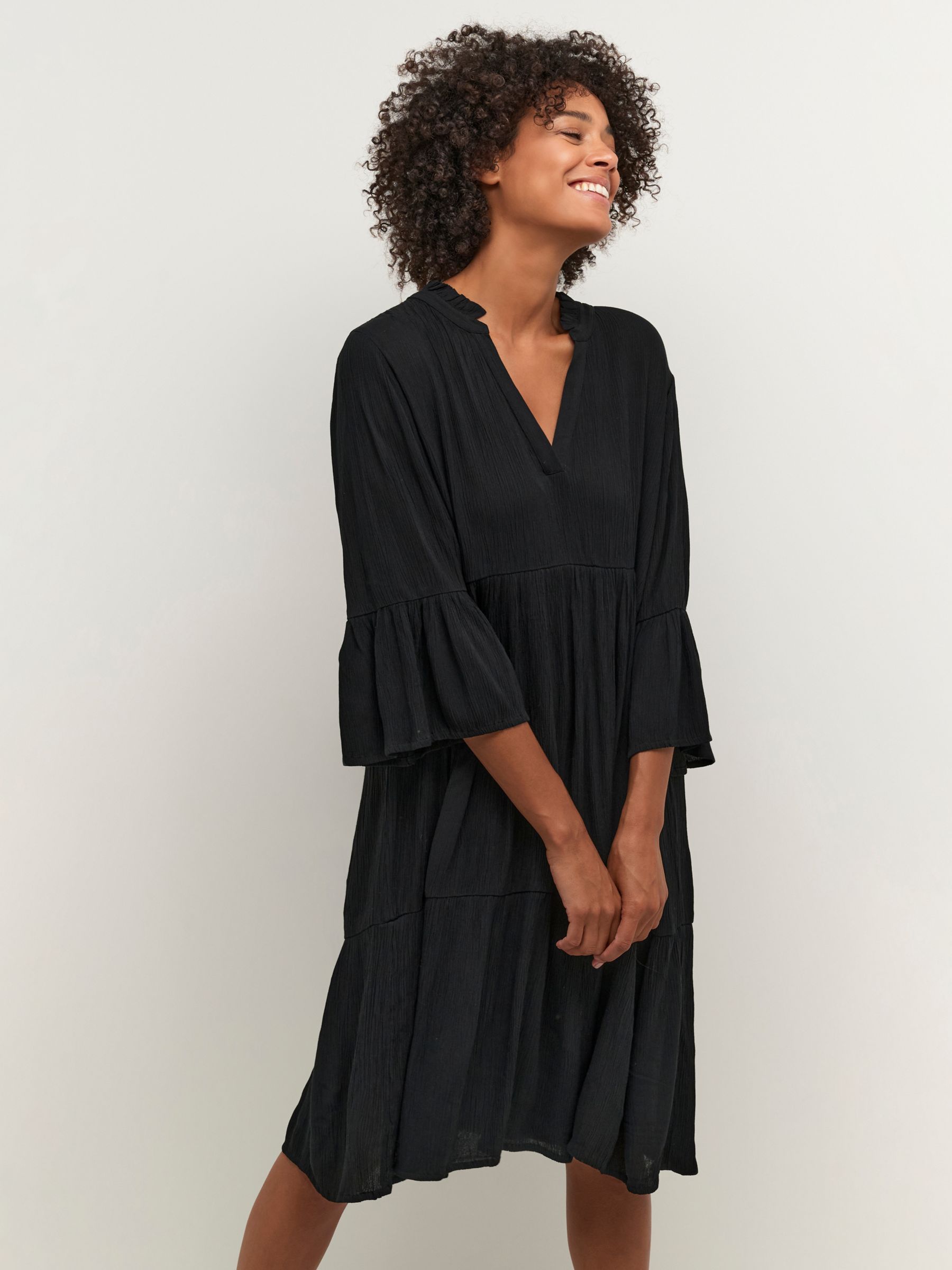 KAFFE Marianah A-Shape Knee Length Dress, Black at John Lewis & Partners
