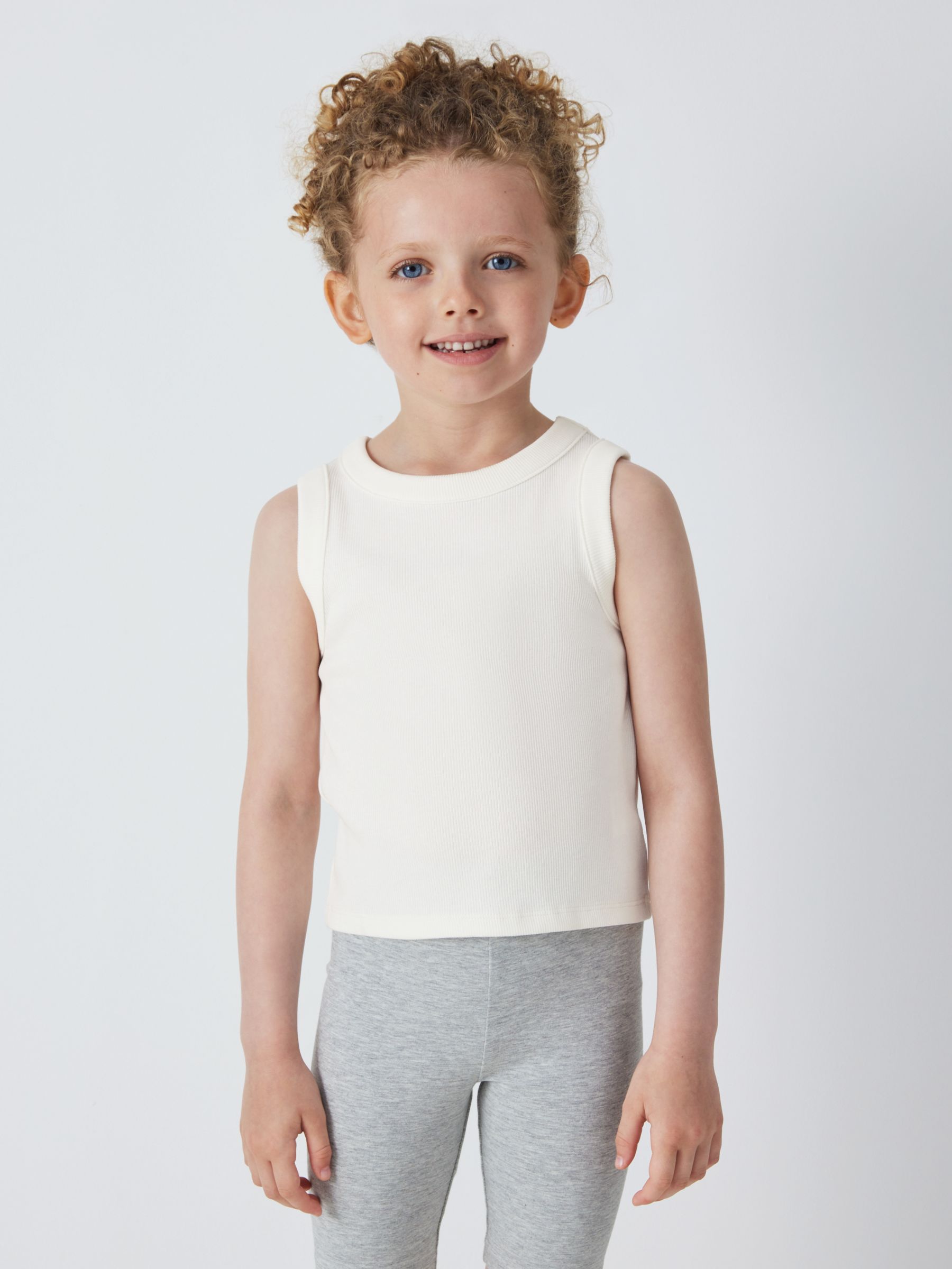 John Lewis Kids' Plain Ribbed Vest Tops, Pack of 3, Pink/Orange/White, 6  years