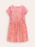 Mini Boden Kids' Frilly Twirly Heart Print Dress, Strawberry Red
