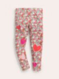 Mini Boden Kids' Fun Floral Applique Heart Leggings, Red/Multi