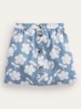 Mini Boden Kids' Denim Button Through Skirt, Denim Flower