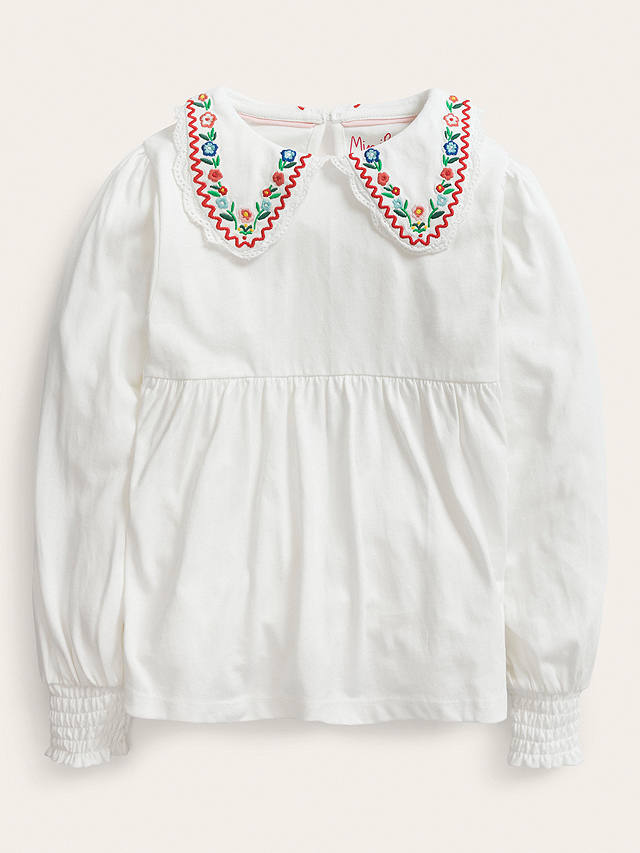 Mini Boden Kids' Collared Jersey Top, Ivory