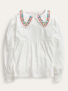 Mini Boden Kids' Collared Jersey Top, Ivory, 2-3 years